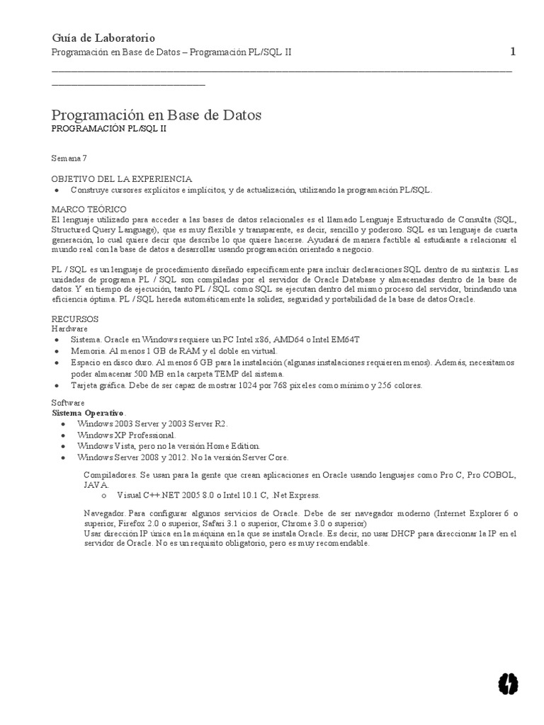 Cursores en PL/SQL: Guía Práctica | PDF | Pl / Sql | SQL