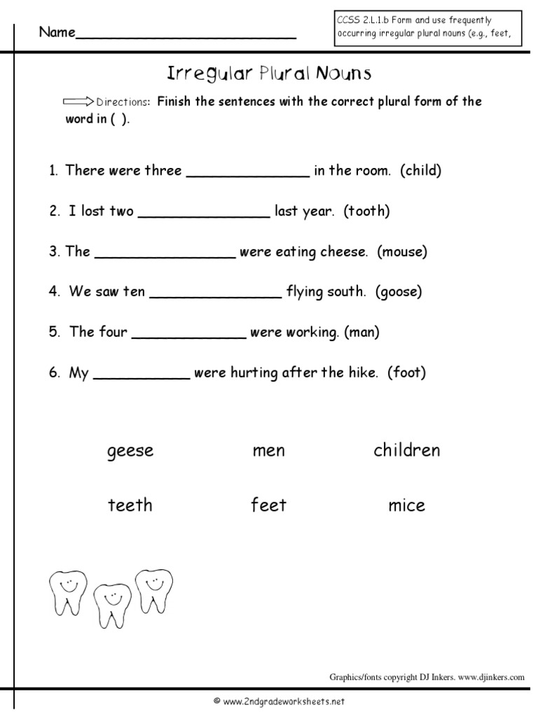 Irregular Plural Nouns Geese Men Children Teeth Feet Mice PDF