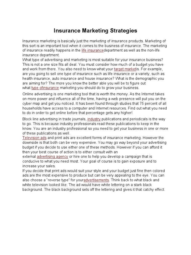 Insurance Marketing Strategies | PDF | Insurance | Strategic Management