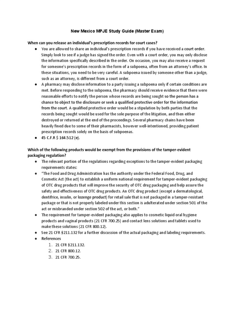 New Mexico MPJE Study Guide (Master Exam) | PDF | Medical Prescription ...