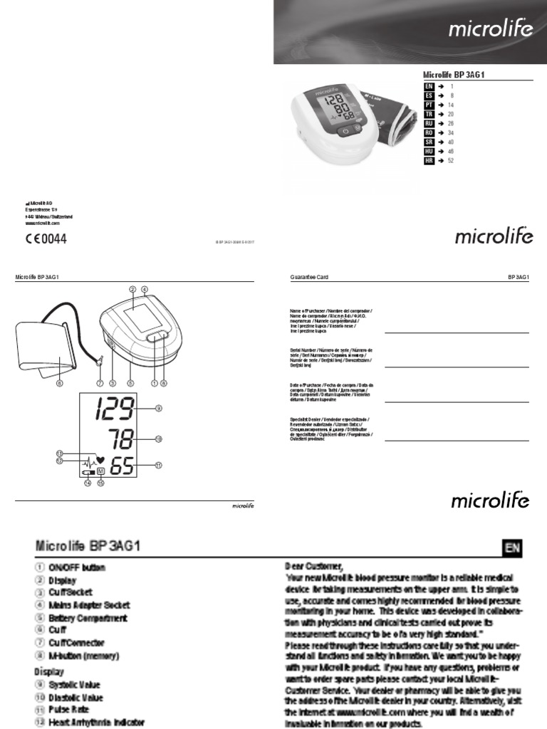 Microlife BP 3AG1 | PDF | Blood Pressure | Rechargeable Battery