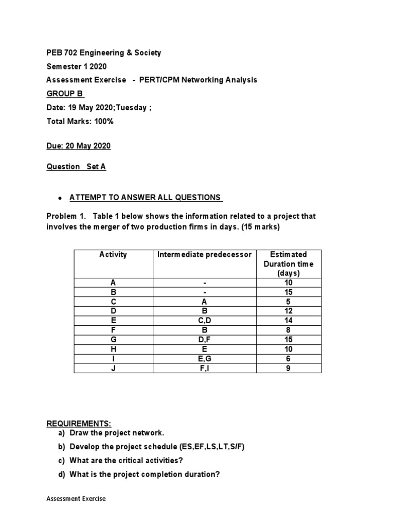 PERT/CPM Analysis for Project Merger | PDF | Statistics | Applied ...