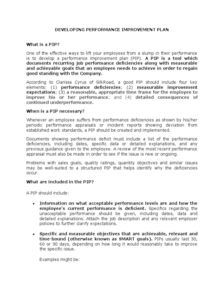 Developing Performance Improvement Plan | PDF | Goal | Performance Appraisal