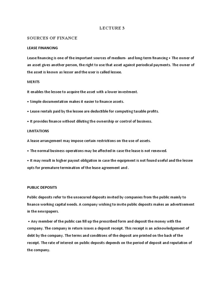 Sources of Finance: Lease Financing | PDF | Preferred Stock | Equity ...