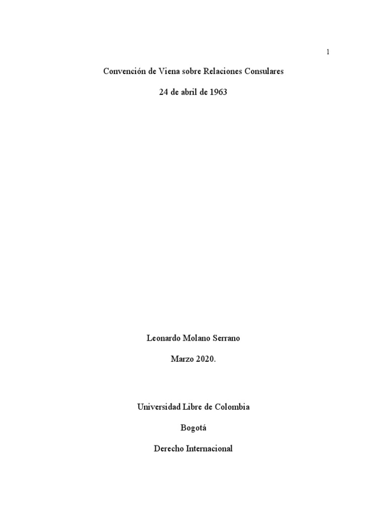 Convención de Viena Sobre Relaciones Consulares de 1963 PDF Cónsul (representante) Diplomacia
