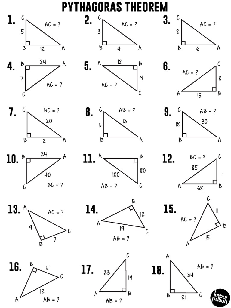 Worksheet) Pythagoras Theorem PDF | PDF | Triangle Geometry | Teaching  Mathematics