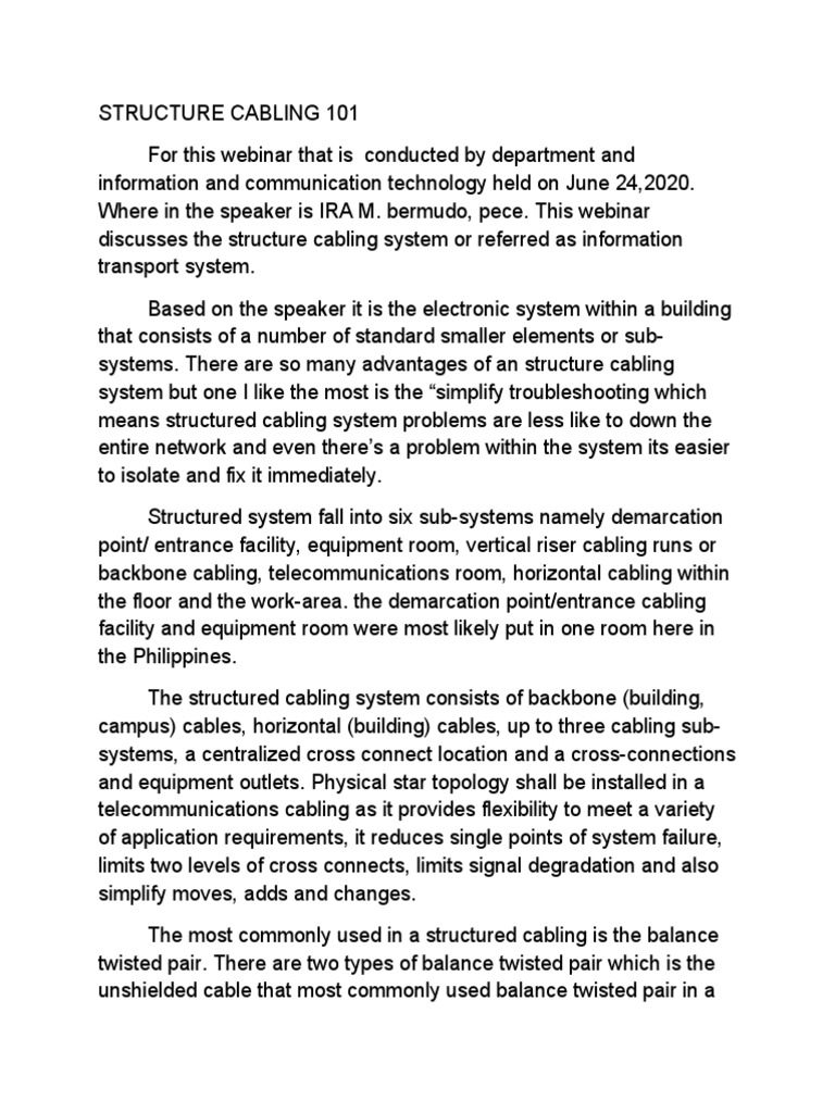 Structured Cabling System Overview | PDF | Electromagnetic Interference ...