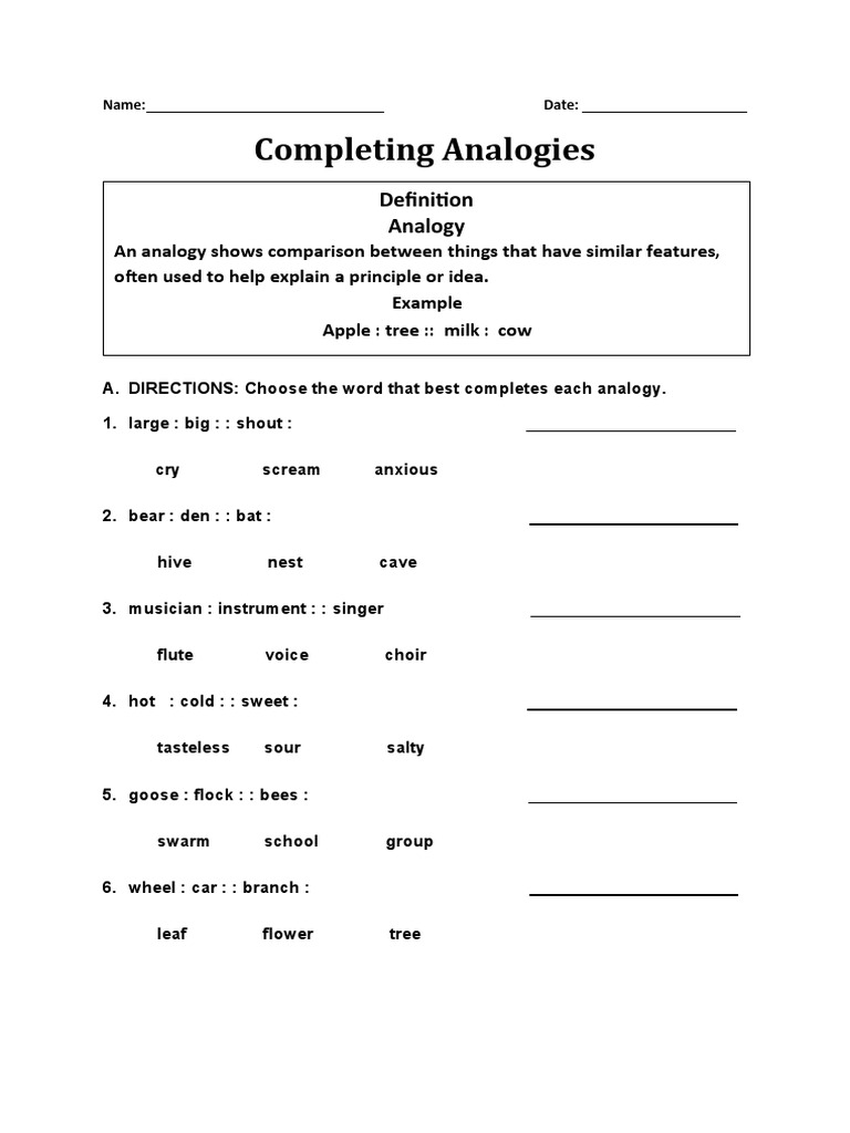 Analogy Worksheets | PDF