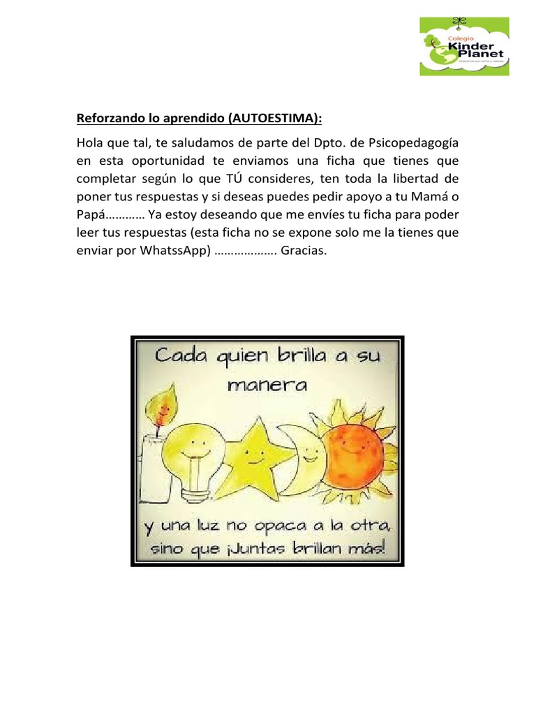 Ficha de Autoestima para Niños | PDF | Relaciones personales, crianza y ...
