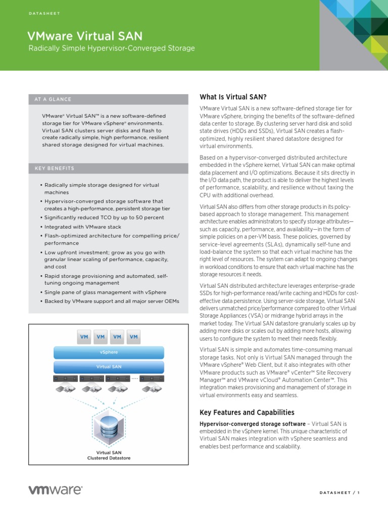 Virtual SAN (VSAN) Datasheet | PDF | V Mware | Hard Disk Drive