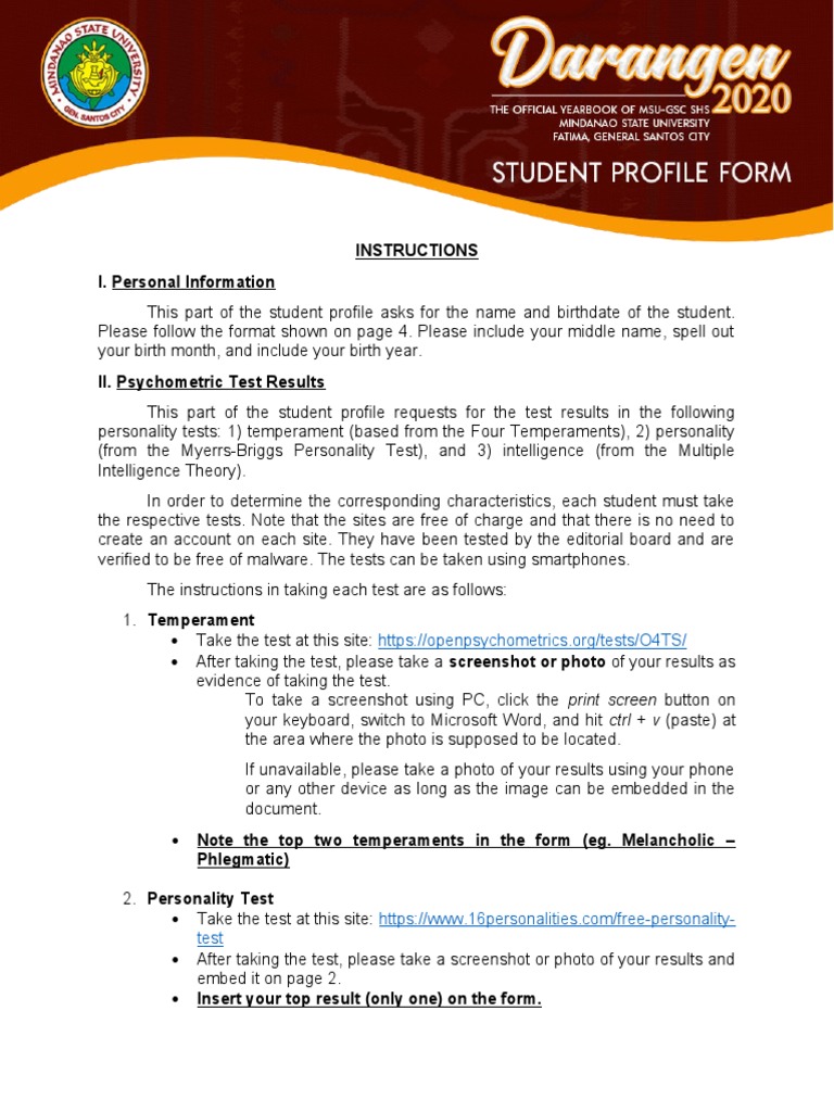 MSU Student Profile Instructions | PDF | Screenshot | Computing