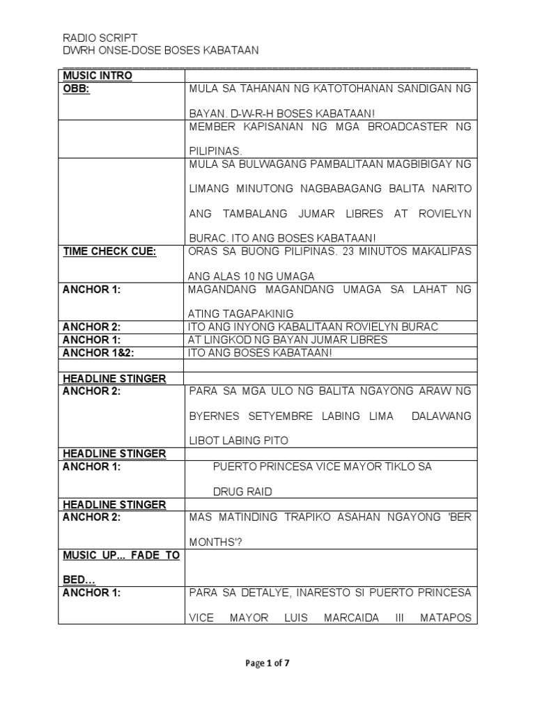 Script Filipino DWRH Boses Kabataan | PDF