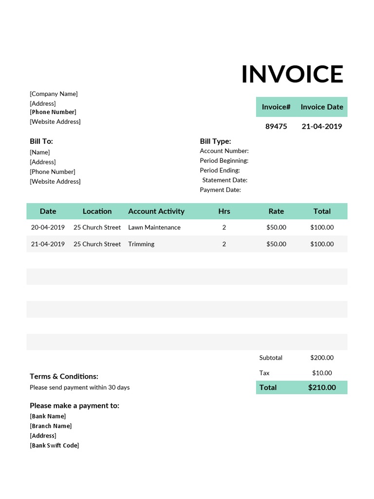 Invoice: Invoice# Invoice Date 89475 21-04-2019 Bill To: Bill Type | PDF