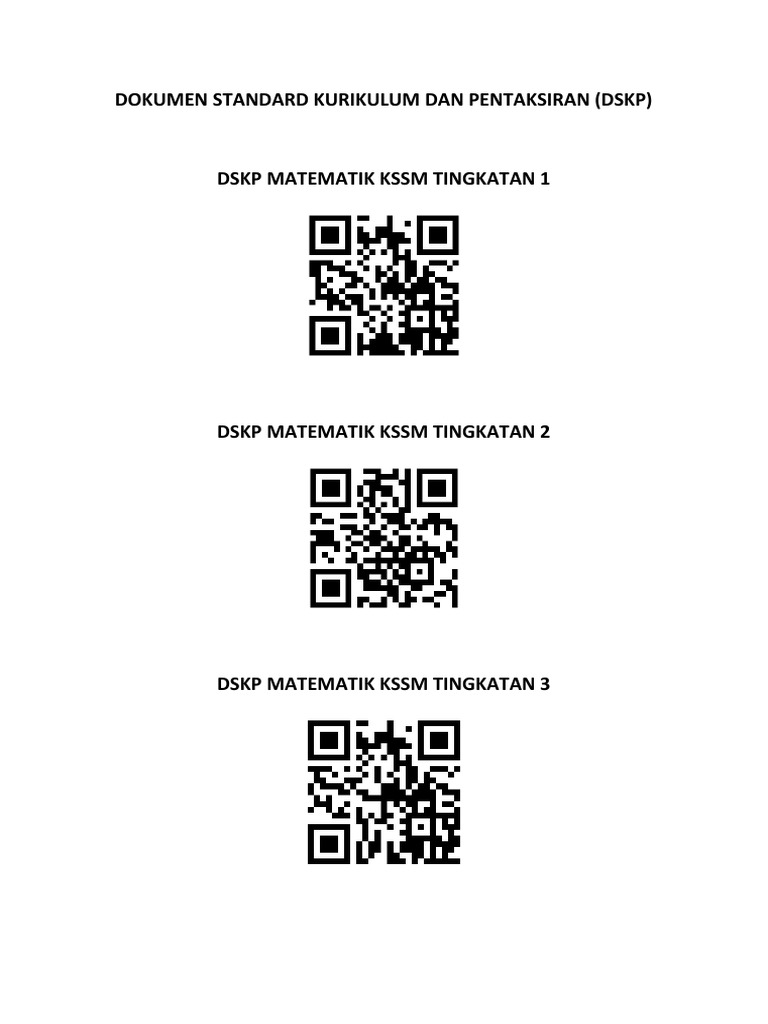 QR Code DSKP Matematik T1 T2 T3 | PDF
