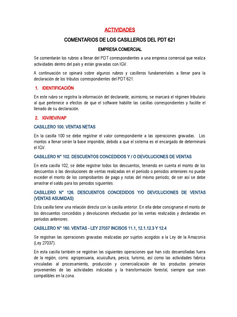 Comentarios sobre el PDT 621 para Empresas | PDF | Impuestos | Economias