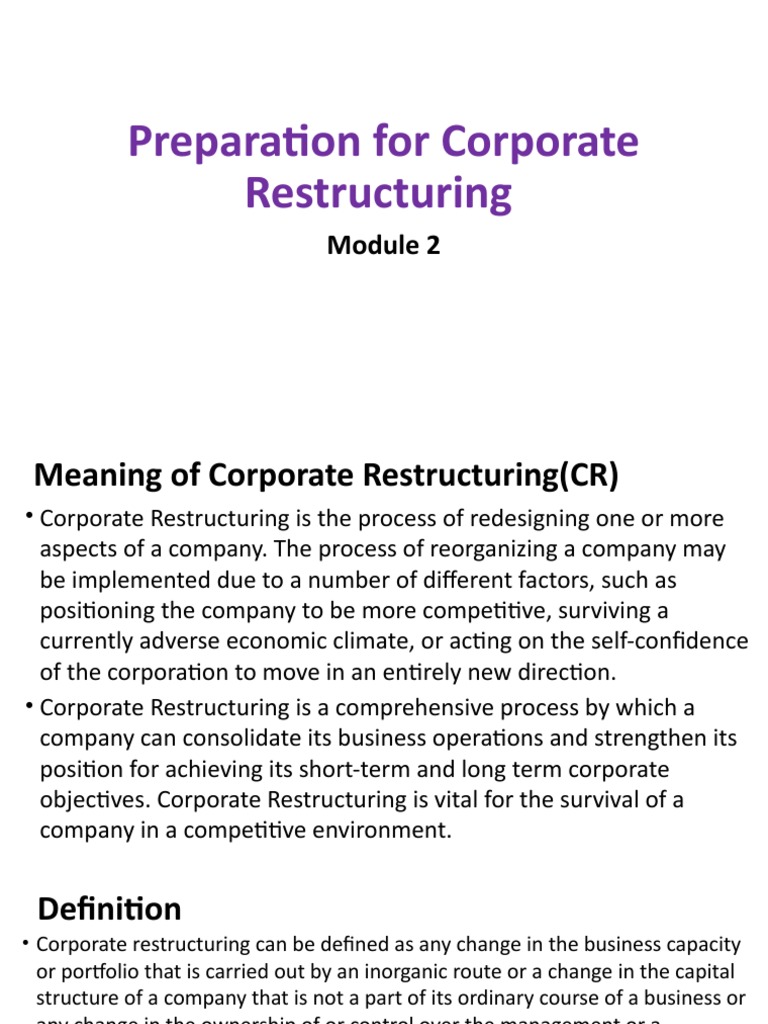Module 2 Preparation For Corporate Restructuring PDF Outsourcing