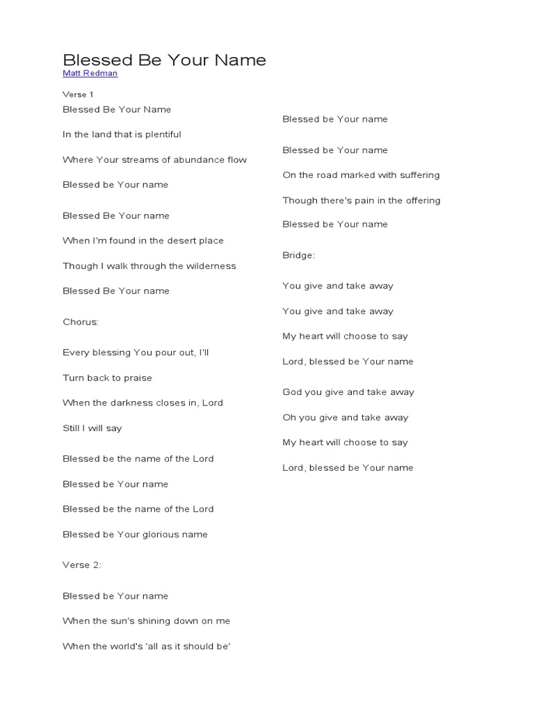Blessed Be Your Name | PDF