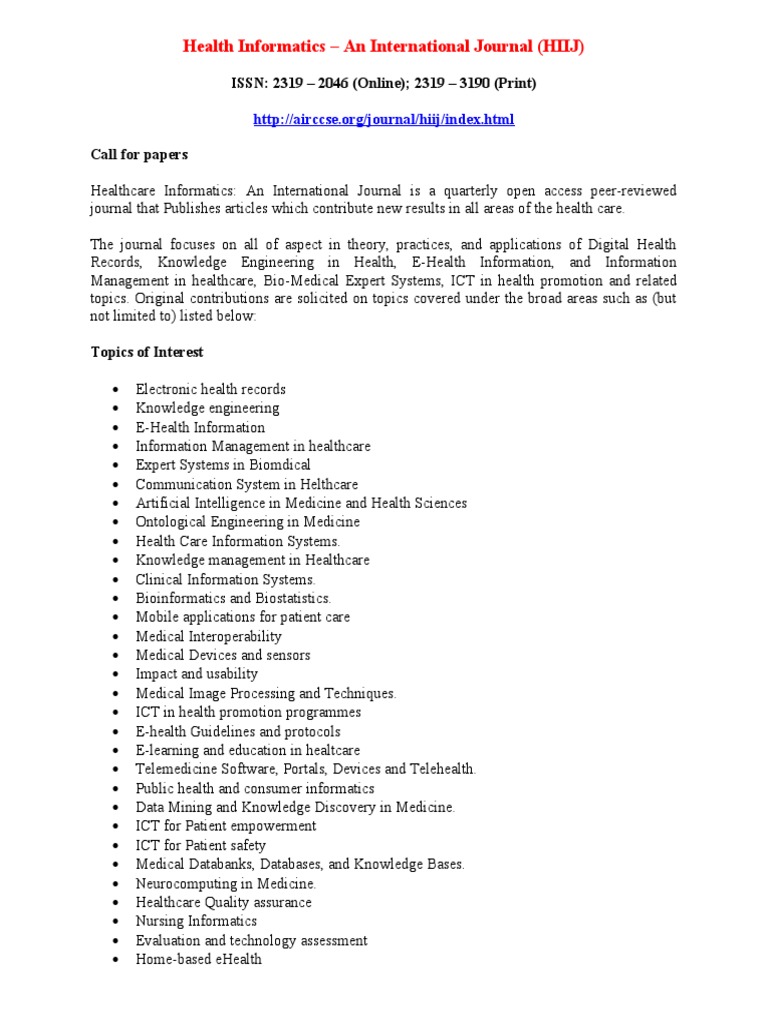 Health Informatics - An International Journal (HIIJ) | PDF | Health ...