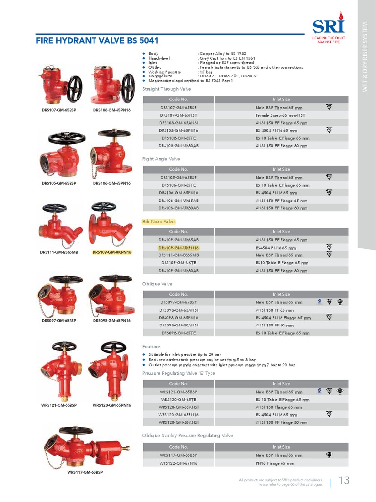 SRI Fire Hydrant Valve Catalogue | PDF | Valve | Hydraulics