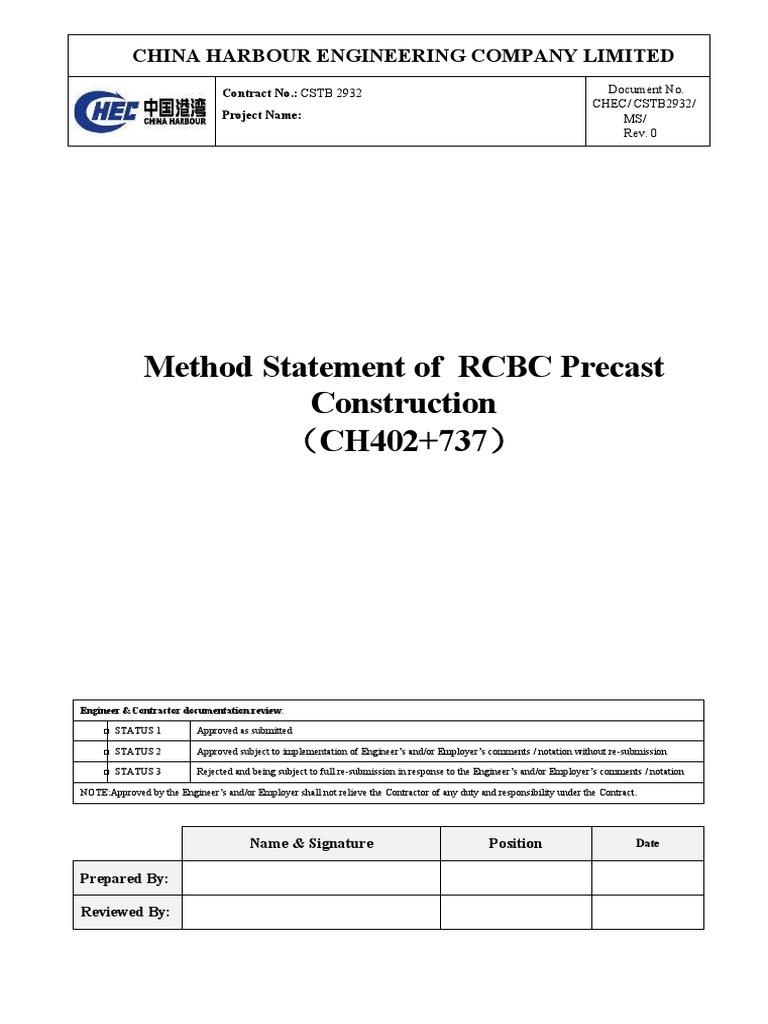 2020-06-25 Method Statement of RCBC Construction CH402+737 | PDF ...