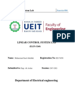 Linear Control System Lab: Department of Electrical Engineering