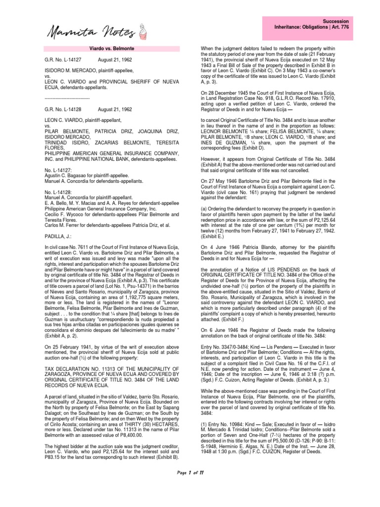 Obligations Under Art. 776: Viardo Case | PDF | Lawsuit | Separation Of ...