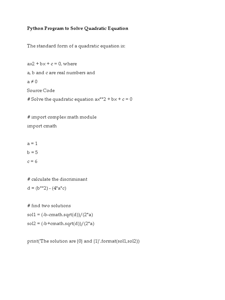 Python Program to Solve Quadratic Equation.docx