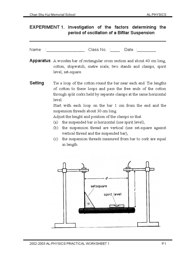 Bifilar Suspension Oscillation Study | PDF | Logarithm | Distance