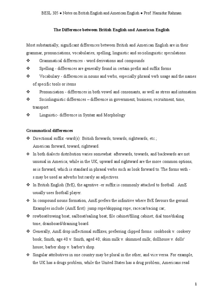The Difference Between British English and American English | PDF ...