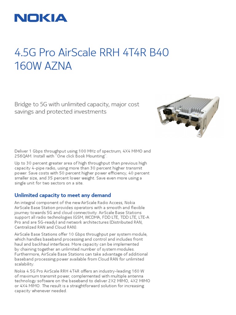 4.5G Pro AirScale RRH 4T4R B40 PDF | PDF