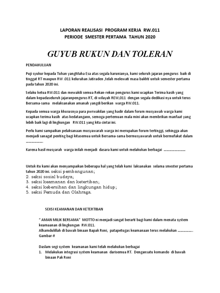 Laporan Program Kerja RW.011 2020 | PDF | Griya & Taman