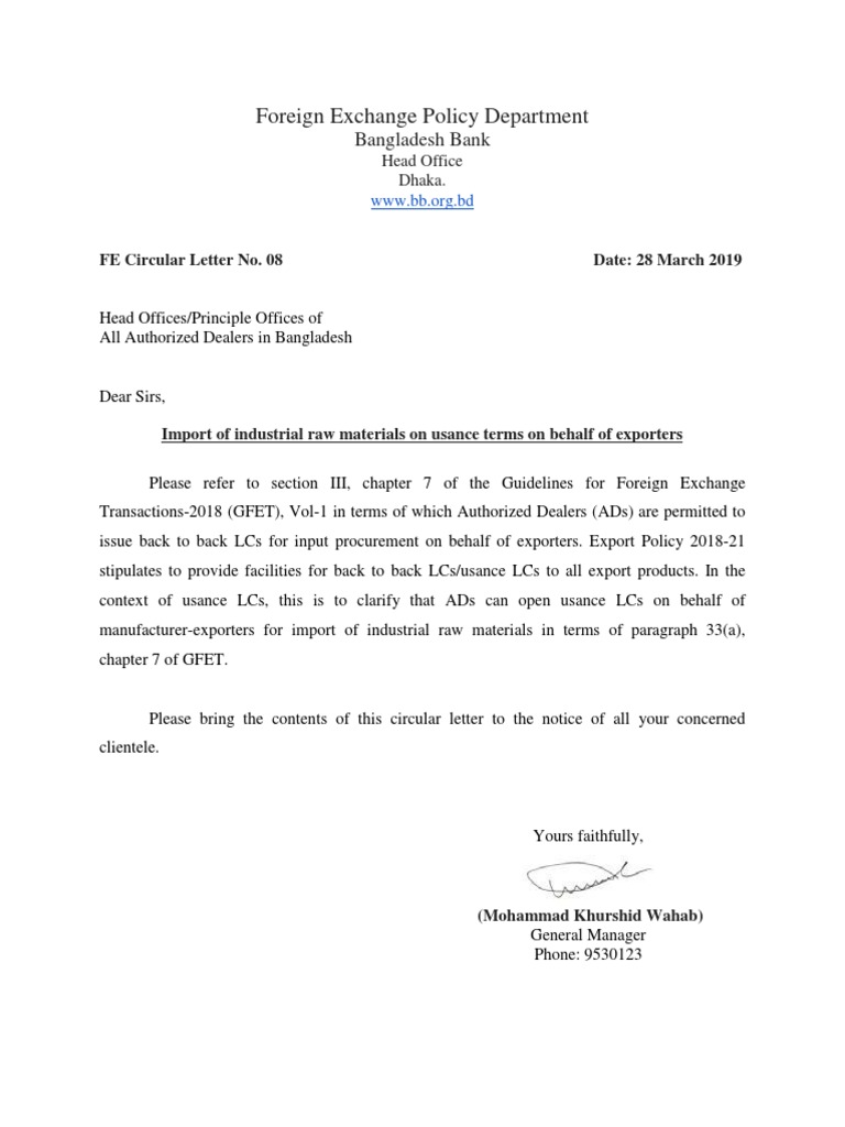 Foreign Exchange Policy Department Bangladesh Bank PDF