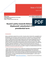Russia's Policy Towards Belarus During Alyaksandr Lukashenka's Fifth Presidential Term