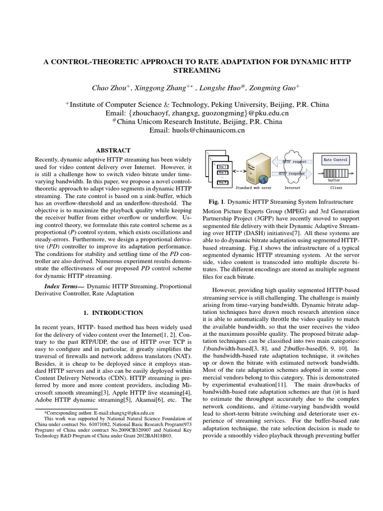 A Control Theoretic Approach For Rate Adaptation | PDF | Streaming ...