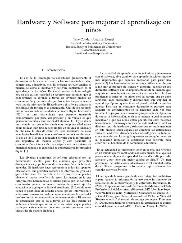 Hardware y Software para Mejorar El Aprendizaje en Niños | PDF ...