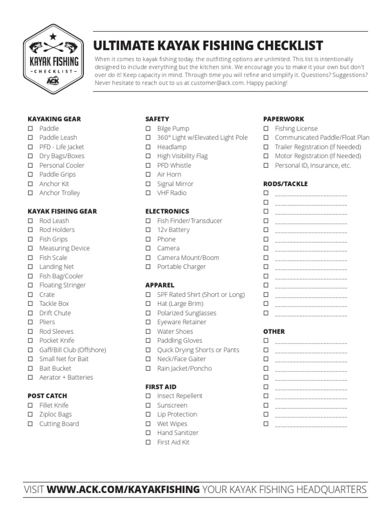 Ultimate KayaK Fishing Checklist, PDF, Fishing Tackle