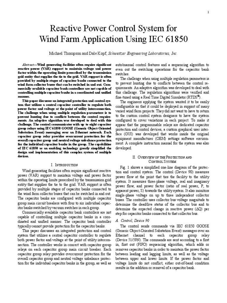 Reactive Power Control System For Wind Farm Application Using IEC 61850 ...