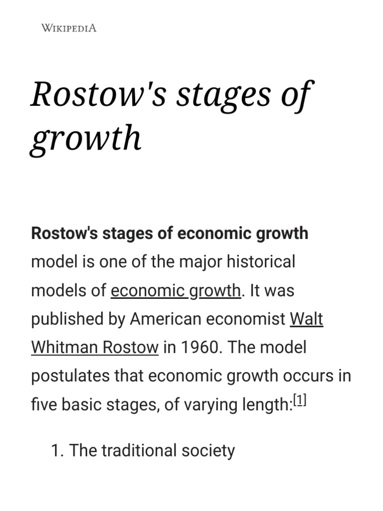 Rostow's Stages of Growth - Wikipedia | PDF | Economic Growth | Economics