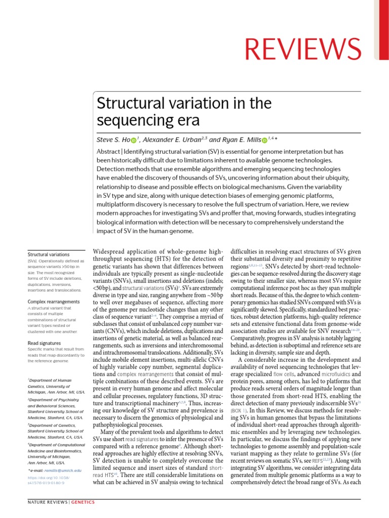 Reviews: Structural Variation in The Sequencing Era | PDF | Dna ...