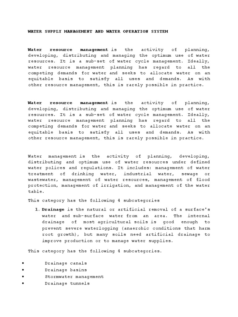 Water Supply Management and Water Operation System | PDF | Water ...