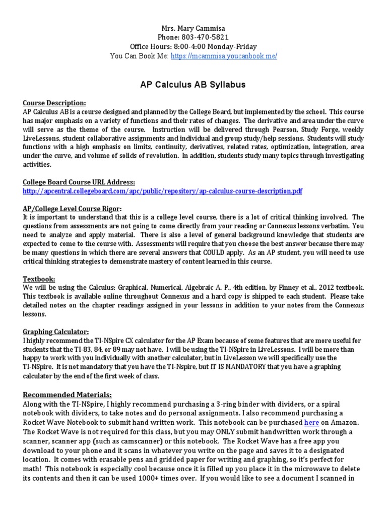 Ap Calculus Ab Syllabus 1 PDF Test (Assessment) Educational Assessment