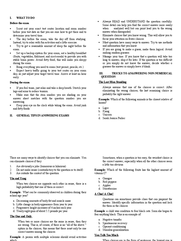 I. What To Do Before The Exam | PDF | Test (Assessment)