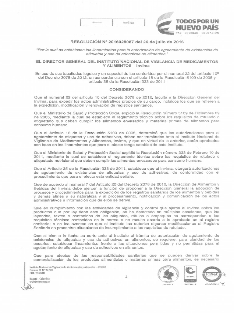 Resolucion 28087 Del 2016 PDF | PDF
