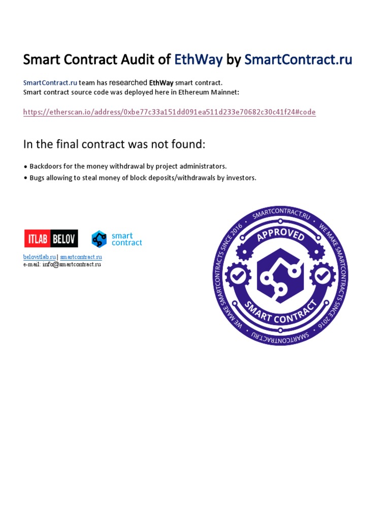 EthWay Smart Contract Audit Results | PDF | Computers
