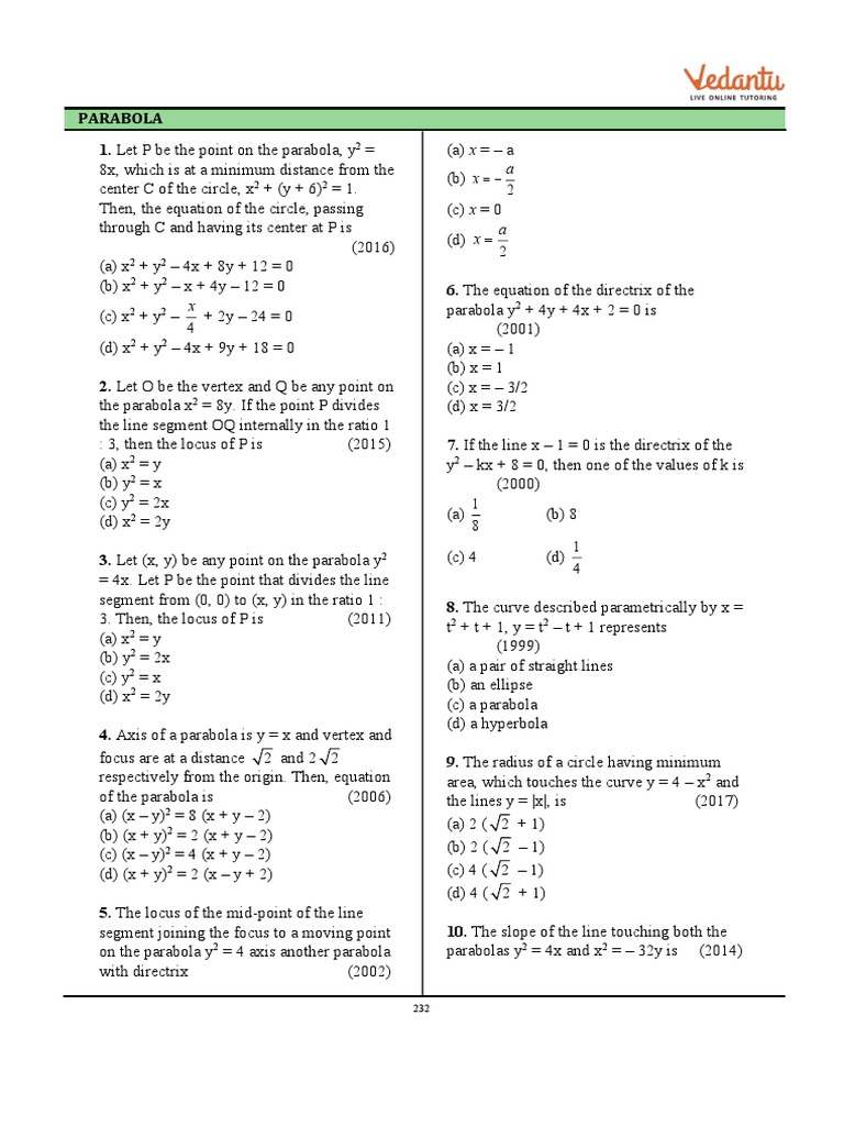 Jee Sprint Parabola Asignment Pdf