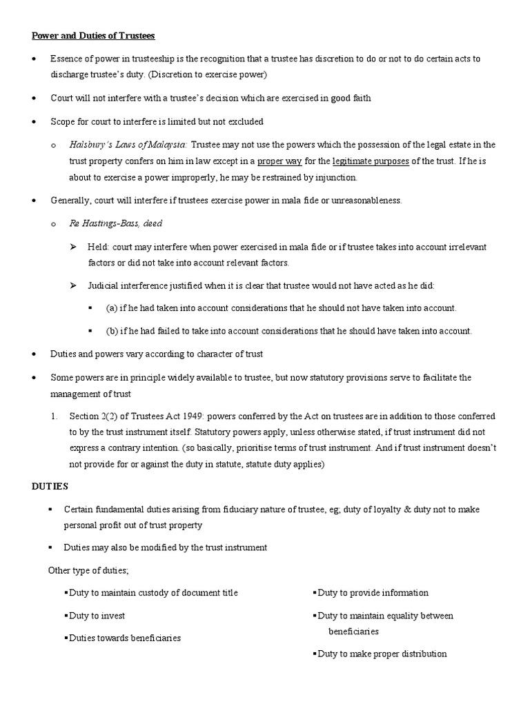 Powers and Duties of Trustees in Singapore | PDF | Trust Law | Trustee