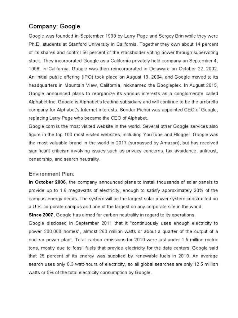 Google History PDF Alphabet Inc. Carbon Offset