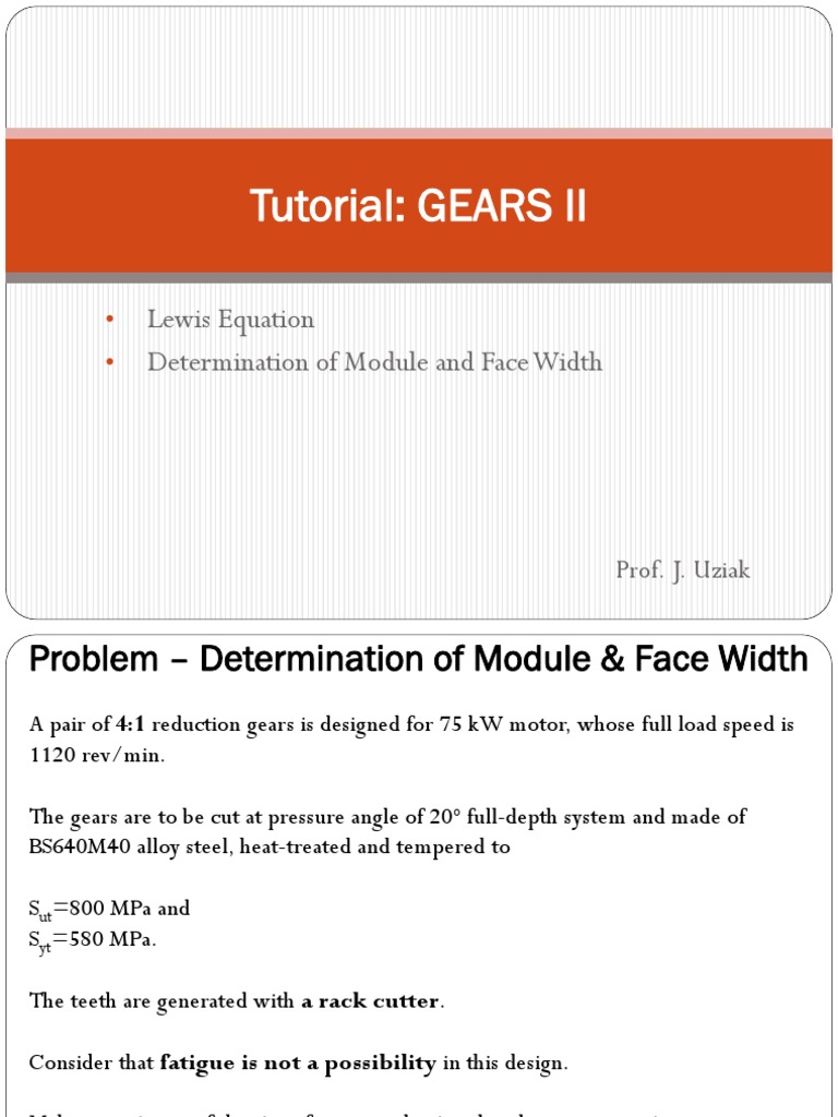 Tutorial GEARS II Lewis Equation Determination of Module and Face