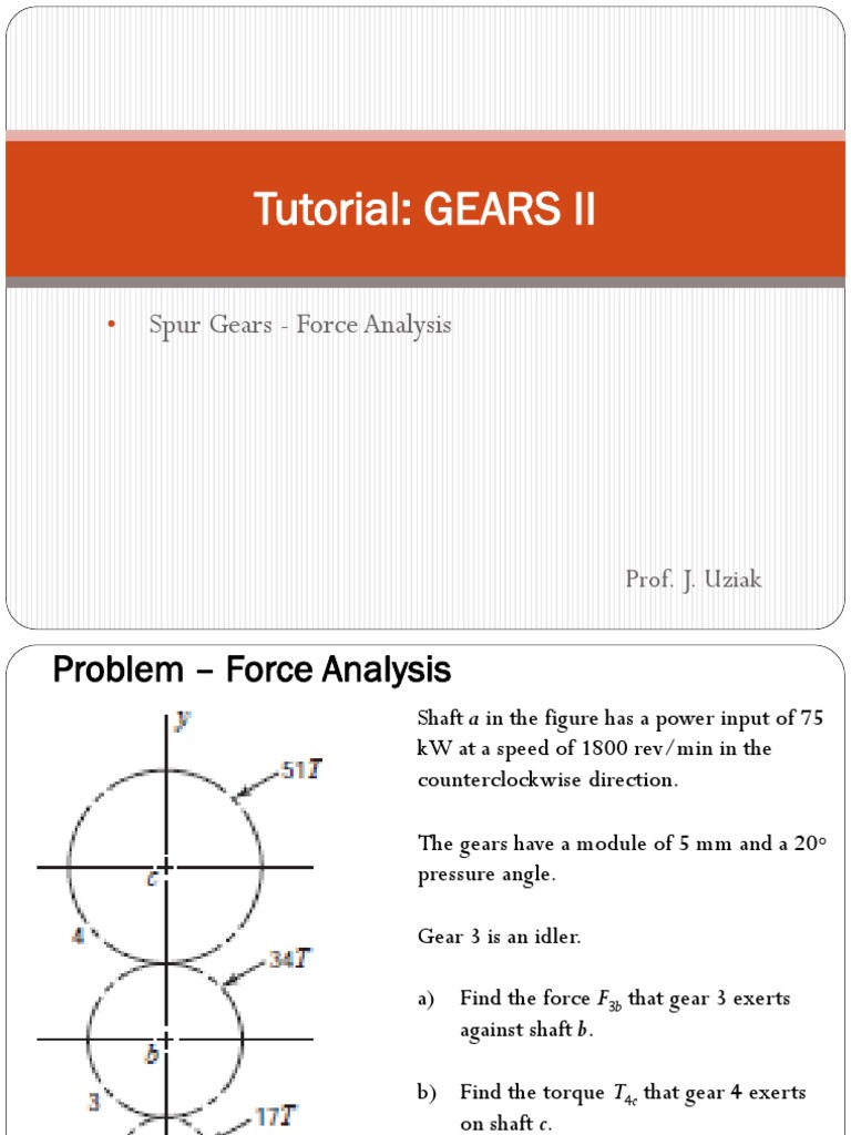 Tutorial GEARS II Spur Gears Force Analysis PDF Gear Force