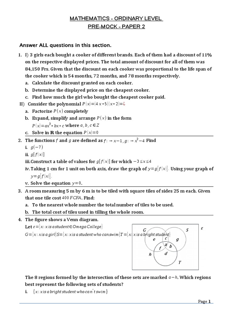 O-Level Mathematics Pre-Mock Exam Paper | PDF | Factorization | Equations